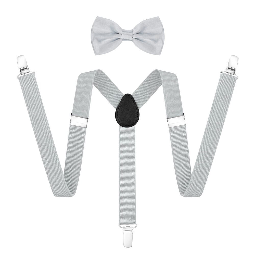 1268 Grey Suspenders - Adjustable Buckle with Strong Clip, Elastic Y Shape